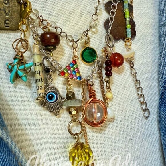 Handmade colorful eclectic charms necklace - Picture 5 of 6
